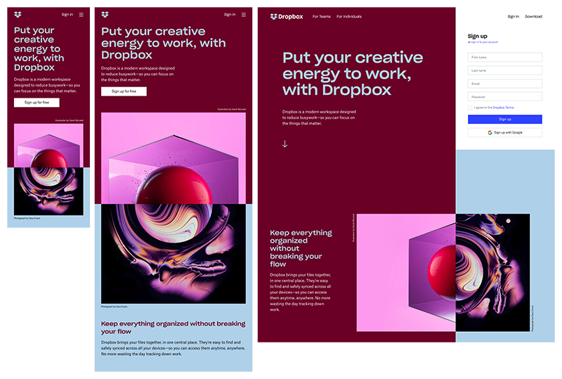 响应式与自适应设计示例 Dropbox