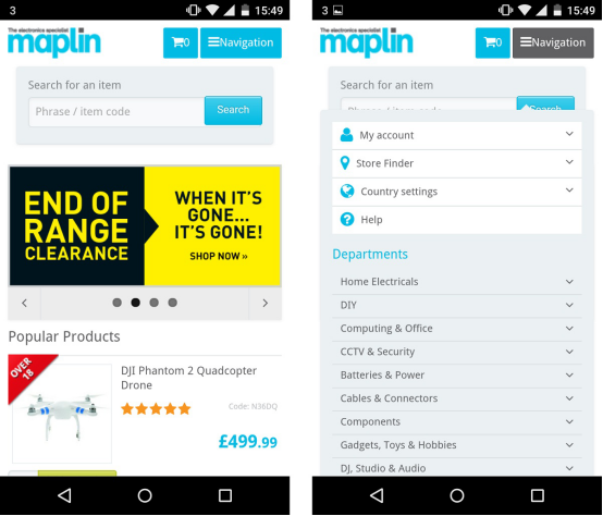 响应式与自适应设计示例 Maplin