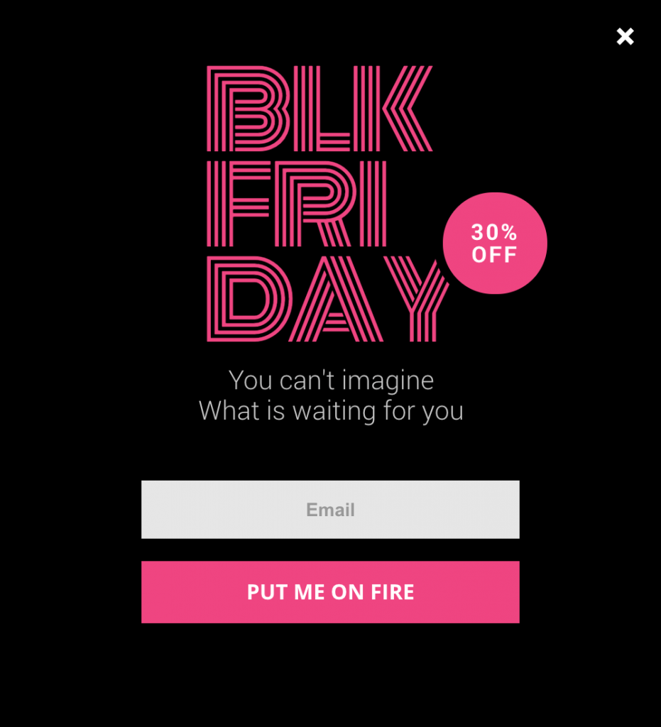 Ein neugierig machendes Popup zur Vorbereitung der Besucher auf den Black Friday