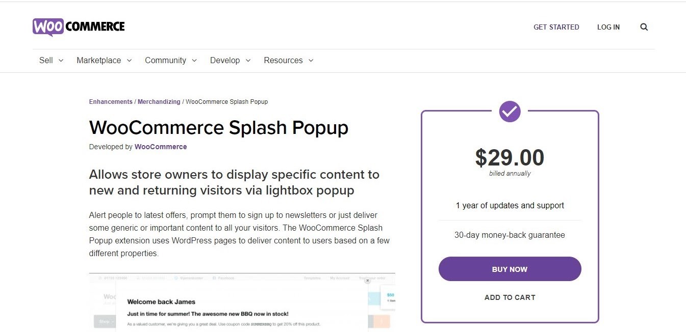 Popup de démarrage Woocommerce