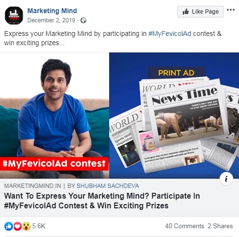 Publicité Facebook de l'esprit marketing qui comprend des prix pour les gagnants du concours