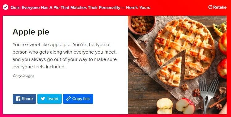 Un exemple de résultat d'un quiz par BuzzFeed