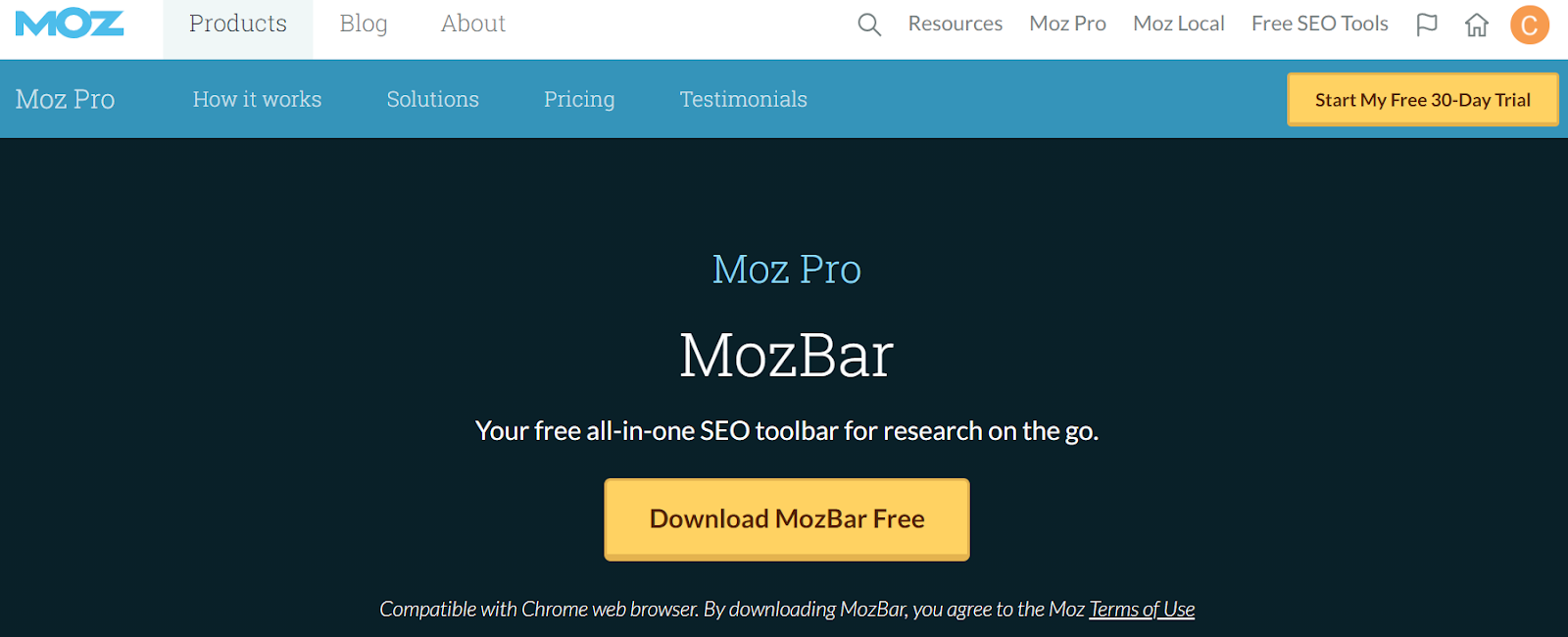 Bara de instrumente MOZ SEO