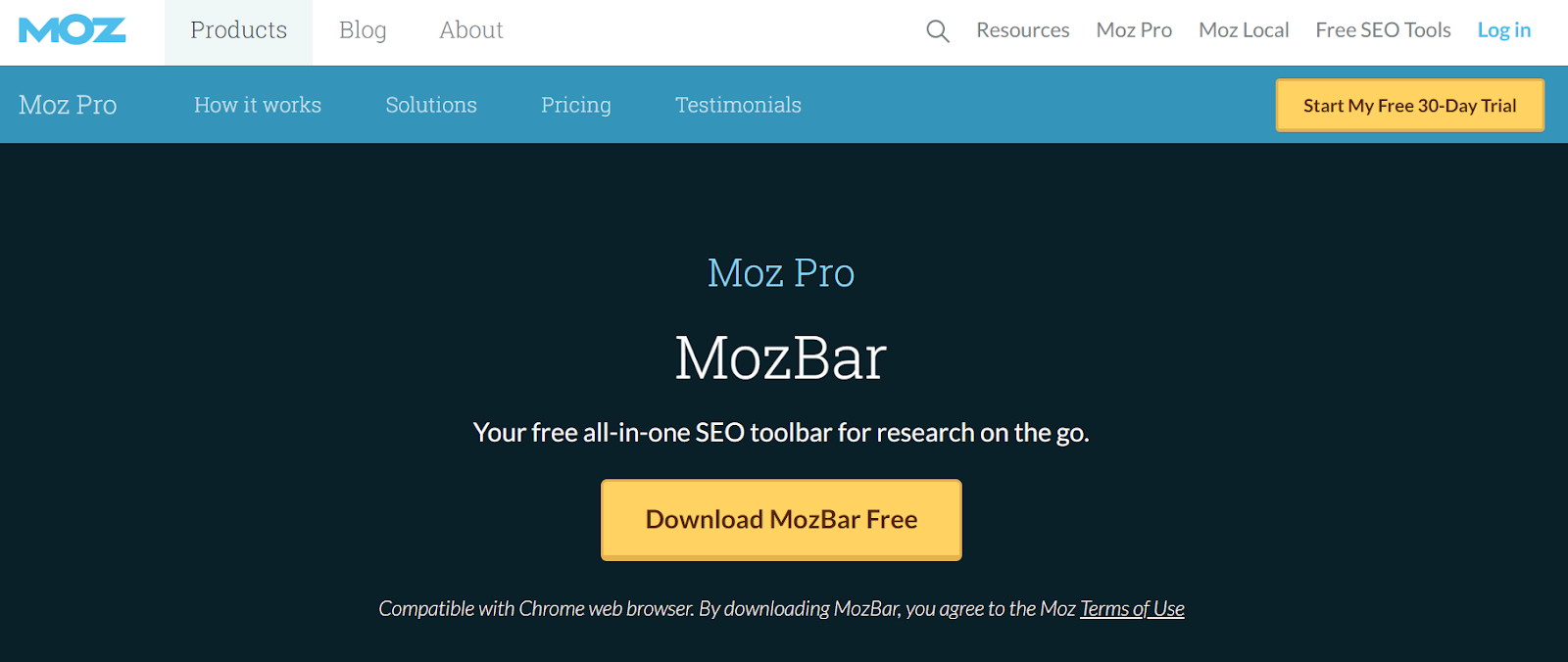 Bara de instrumente MozBar pentru Chrome