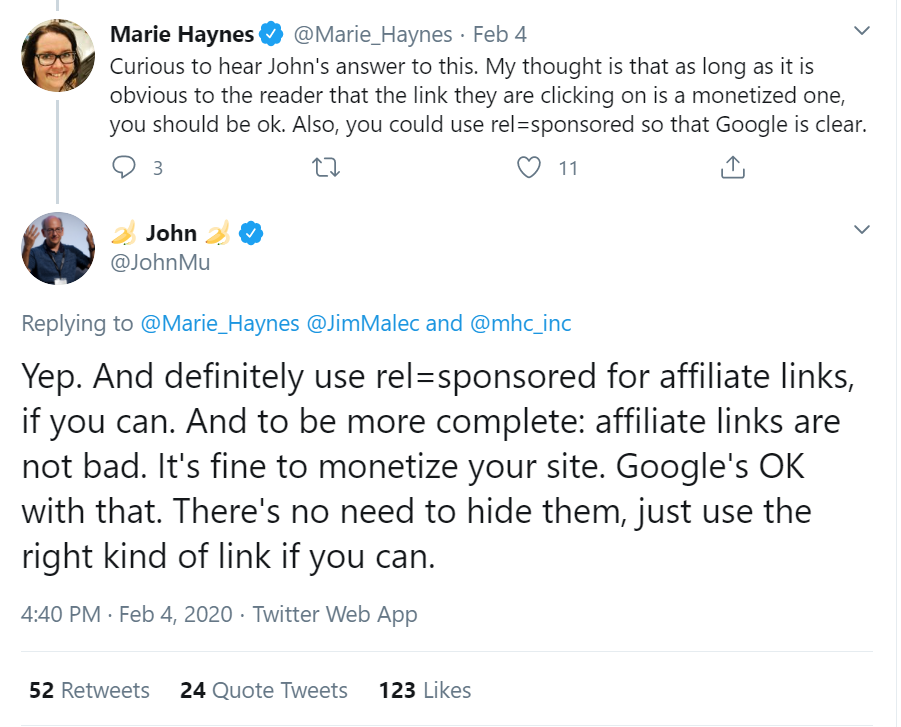 Tweet de la John Mueller de la Google