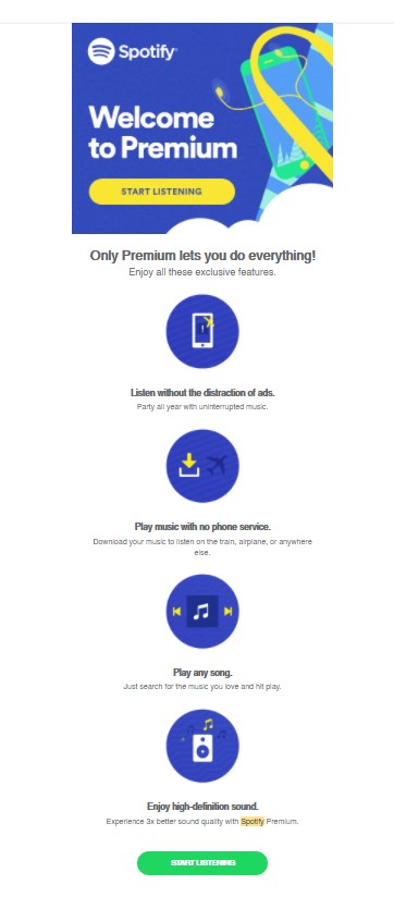 Hoş geldiniz e-posta örneği #3 - Spotify