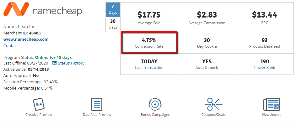 namecheap affiliate program details page