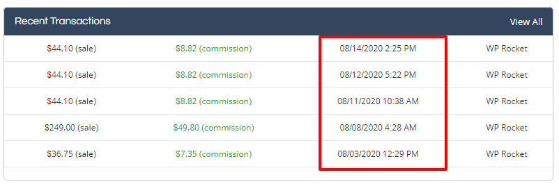 istantanea della commissione di affiliazione di shareasale