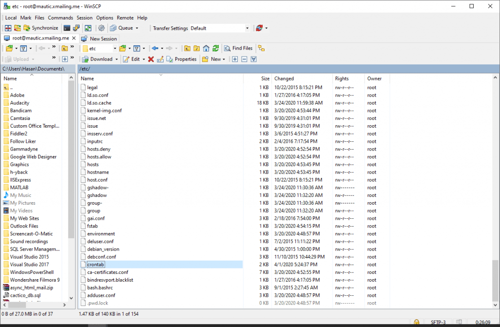 crontab winscp