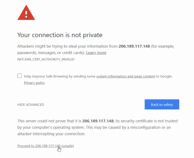 设置 SMTP 服务器 - webmin ssl 警告