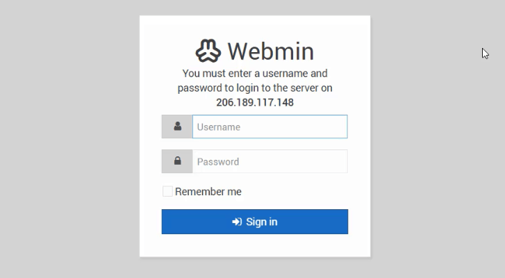 设置 SMTP 服务器 - webmin 登录页面