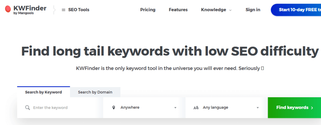 أداة KWFinder Longtail Keyword Research Tool