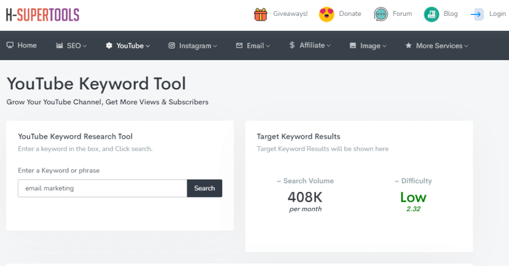 H-Supertools YouTube Keyword Tool