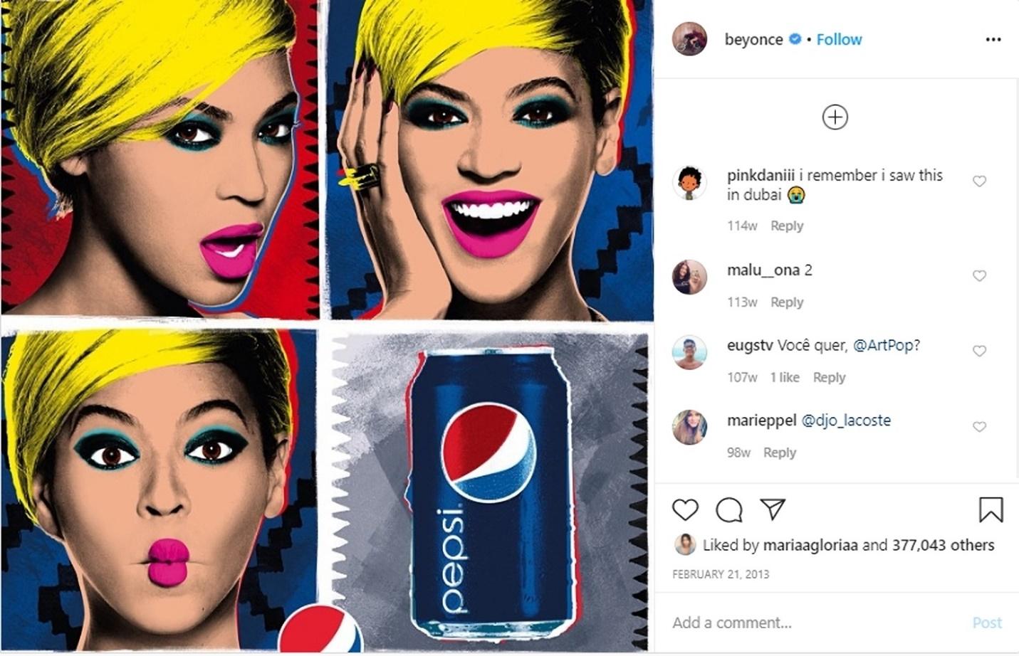 بيونسيه مؤثر على Instagram لـ Pepsi