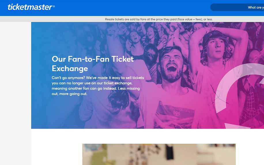 captură de ecran a paginii de pornire ticketmaster