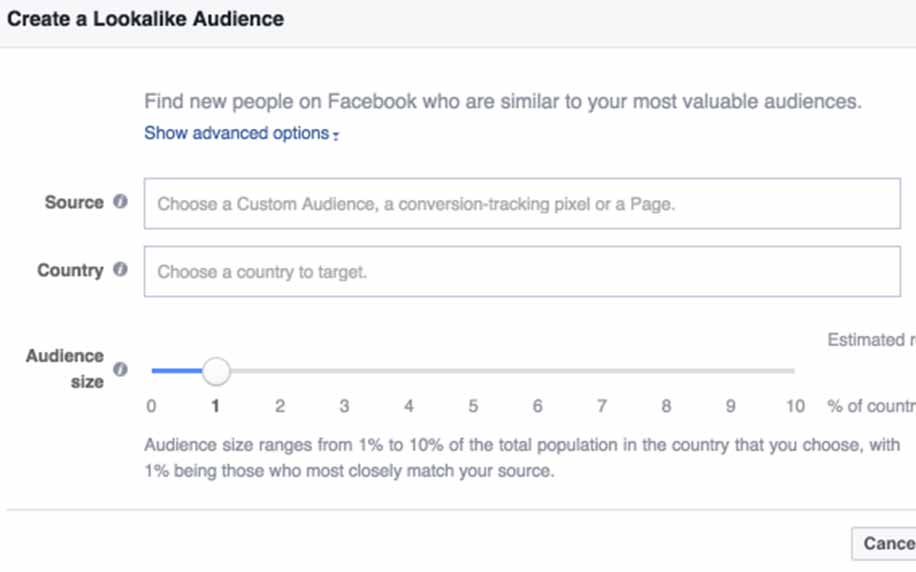 ein Screenshot der Einrichtung einer Lookalike Audience auf Facebook