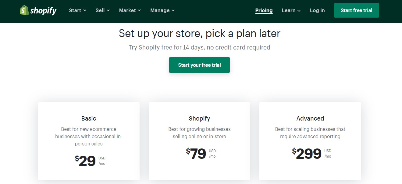 Planuri de prețuri Shopify