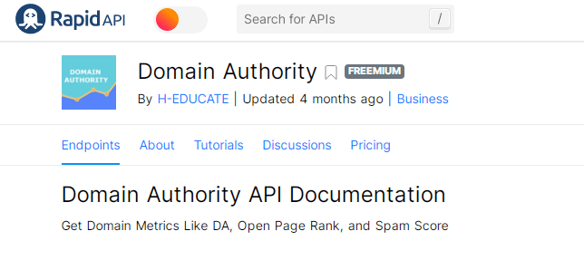 سلطة المجال API في RapidAPI