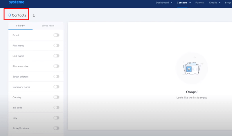 صفر جهات اتصال في Systeme.io: كسب المال عن طريق إرسال رسائل البريد الإلكتروني