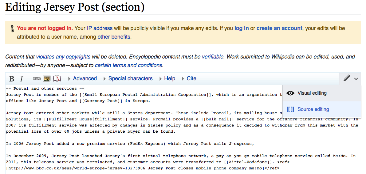 ตัวอย่างส่วนโพสต์ Editing Jersey เพื่อรับลิงก์ย้อนกลับ Wikipedia