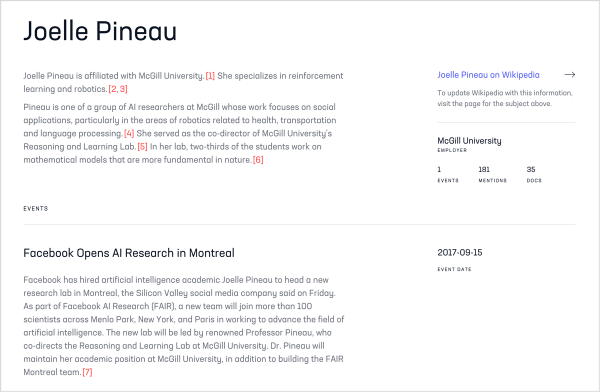 Captură de ecran a biografiilor informaticienilor create de programul de învățare automată Quicksilver