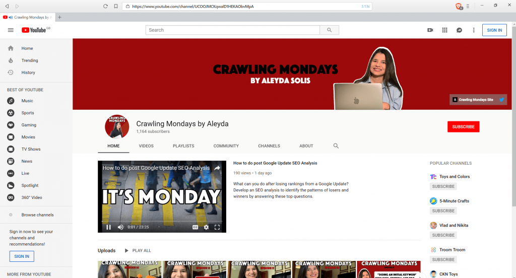 Screenshot della serie YouTube di Crawling Monday