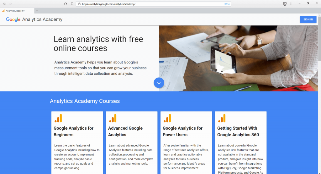 Screenshot della Google Analytics Academy