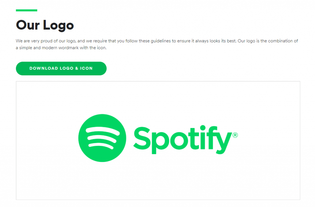 Screenshot of Spotify's online brand guidelines