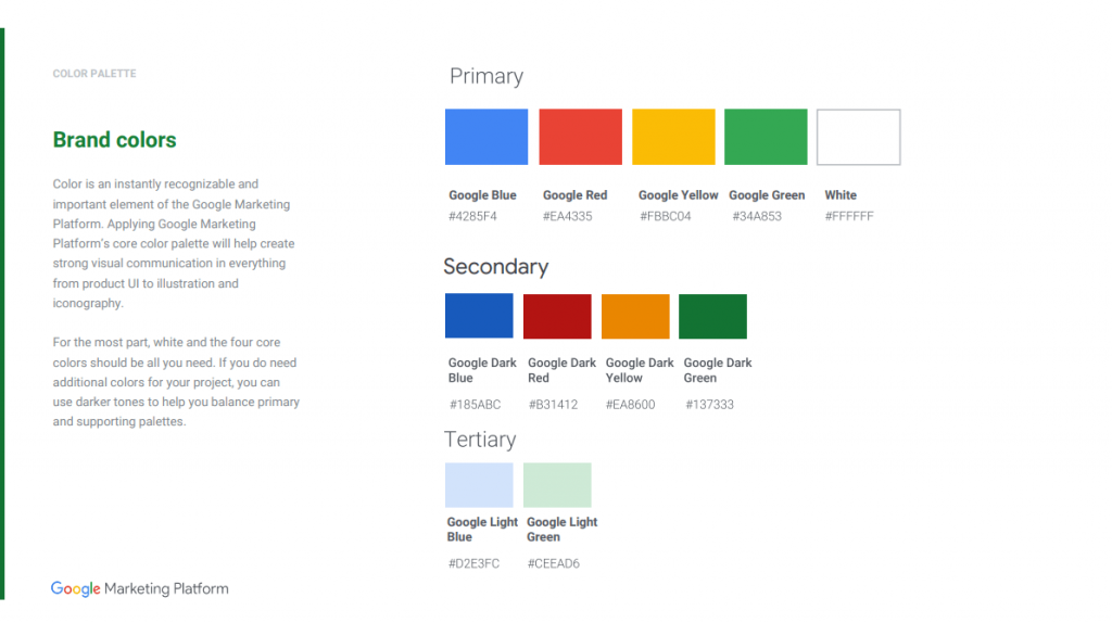 Screenshot of the Google Marketing Platform colour use.