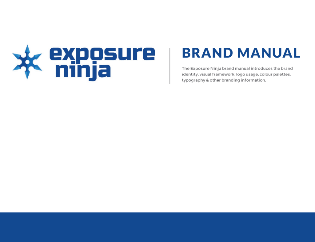 Strona główna wytycznych dotyczących brandingu firmy Exposure Ninja.