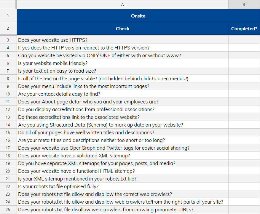 Zrzut ekranu naszej listy kontrolnej SEO