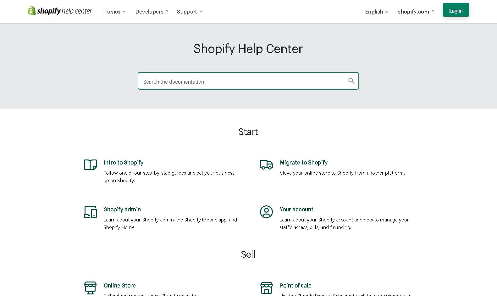 ภาพหน้าจอของศูนย์ช่วยเหลือของ Shopify