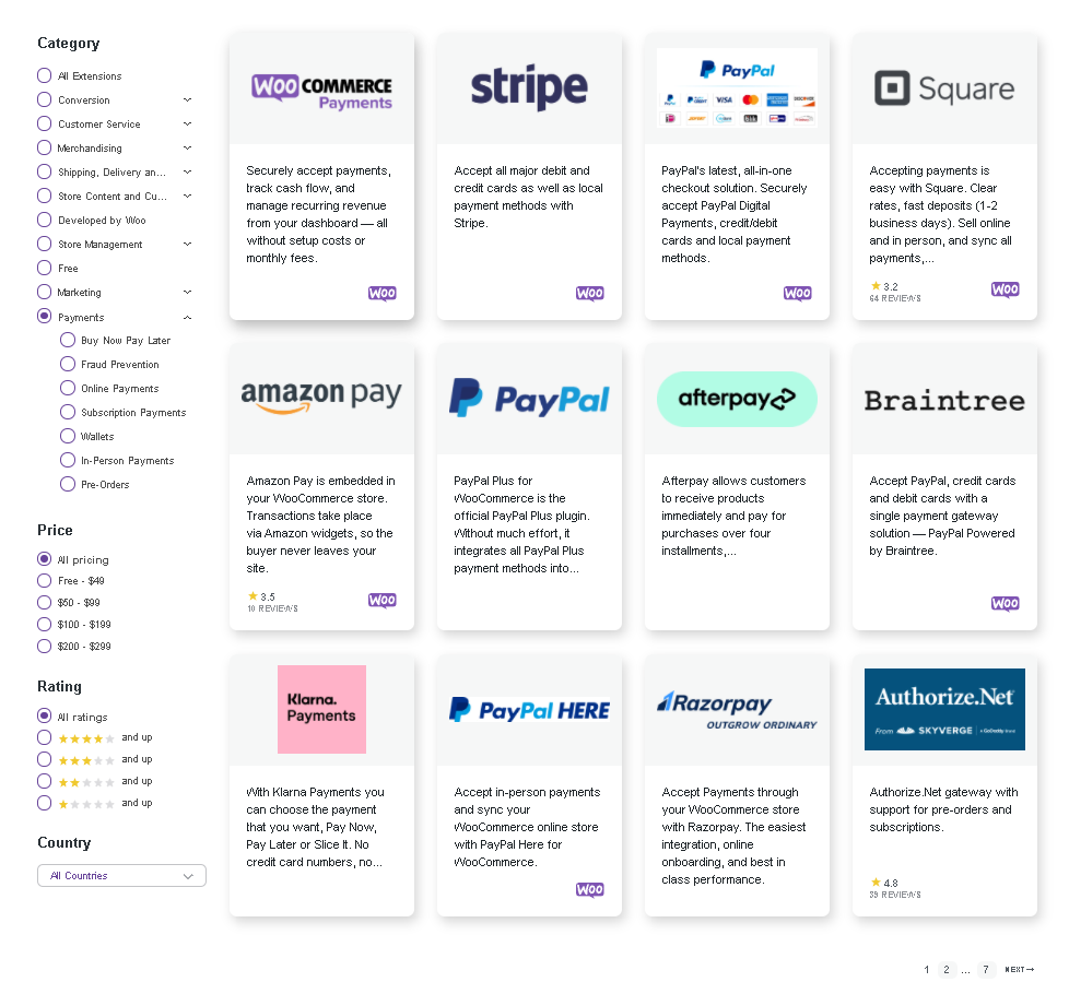 สกรีนช็อตของตัวเลือกการชำระเงิน WooCommerce