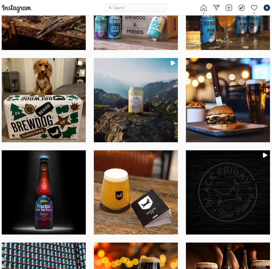 สกรีนช็อตของฟีด Instagram ของ BrewDog