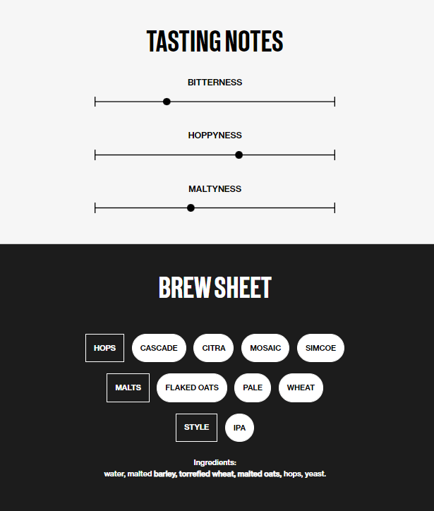 สกรีนช็อตของข้อมูลผลิตภัณฑ์เพิ่มเติมบนเว็บไซต์ BrewDog