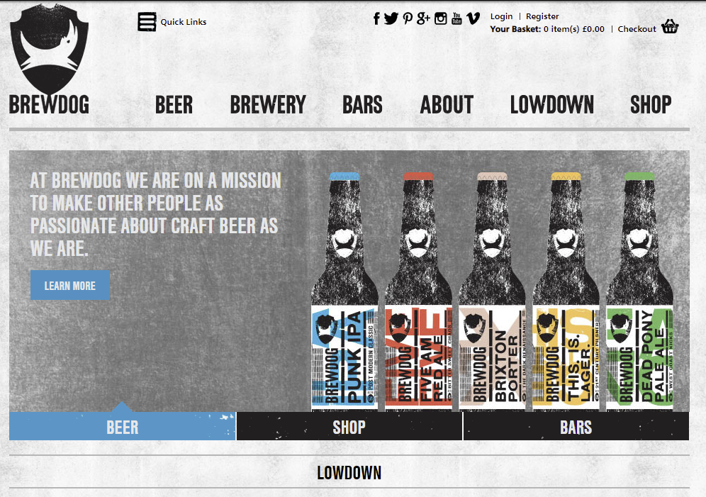 สกรีนช็อตของเว็บไซต์ของ BrewDog ในปี 2014