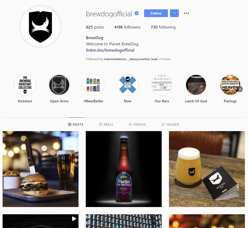 สกรีนช็อตของบัญชี Instagram ของ BrewDog