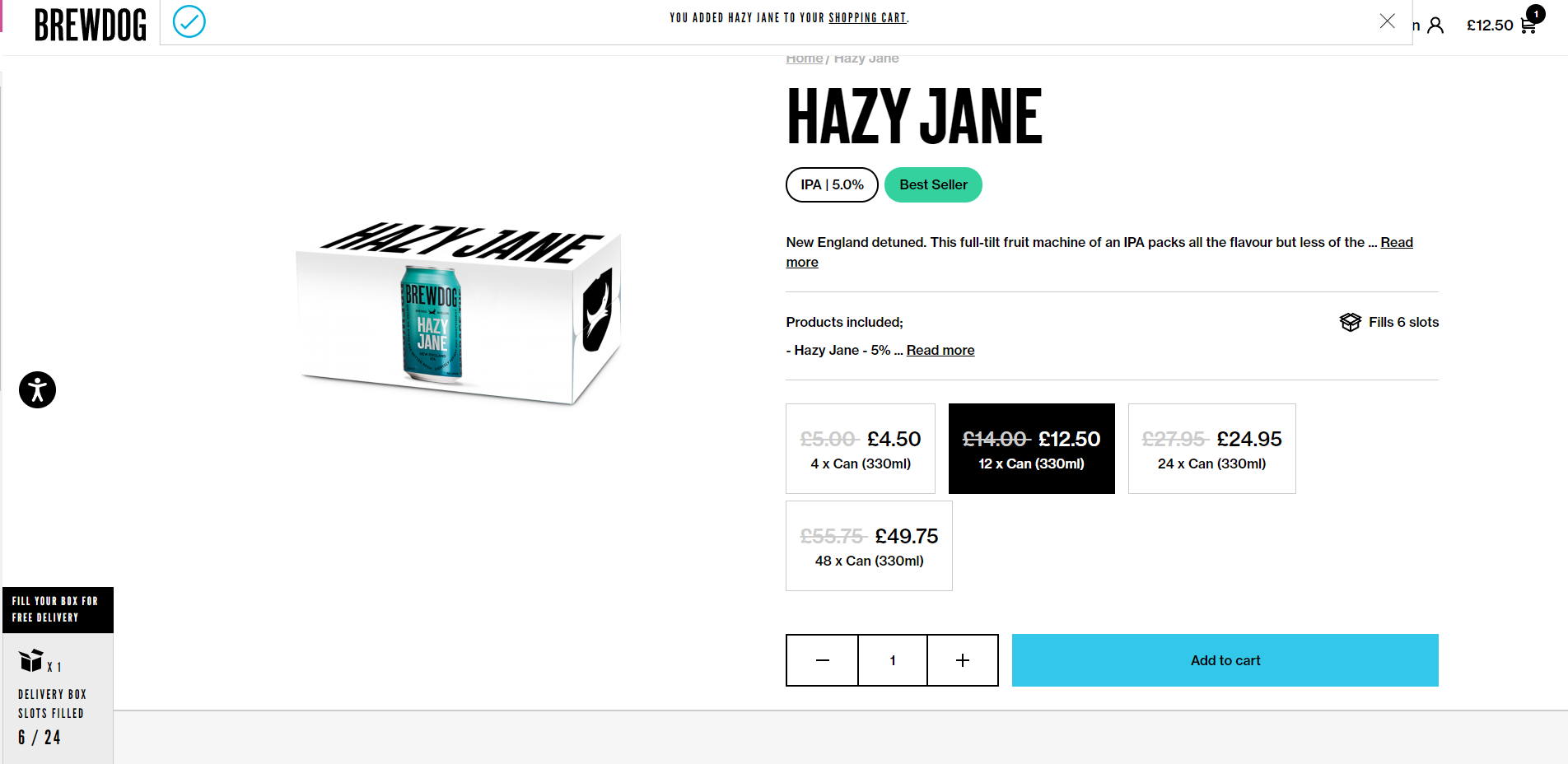 ภาพหน้าจอของหน้าผลิตภัณฑ์ BrewDog Hazy Jane