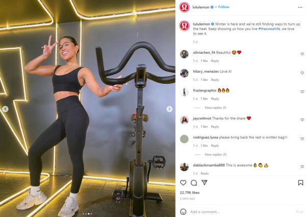 lululemon의 인스타그램에서 사용자 생성 콘텐츠