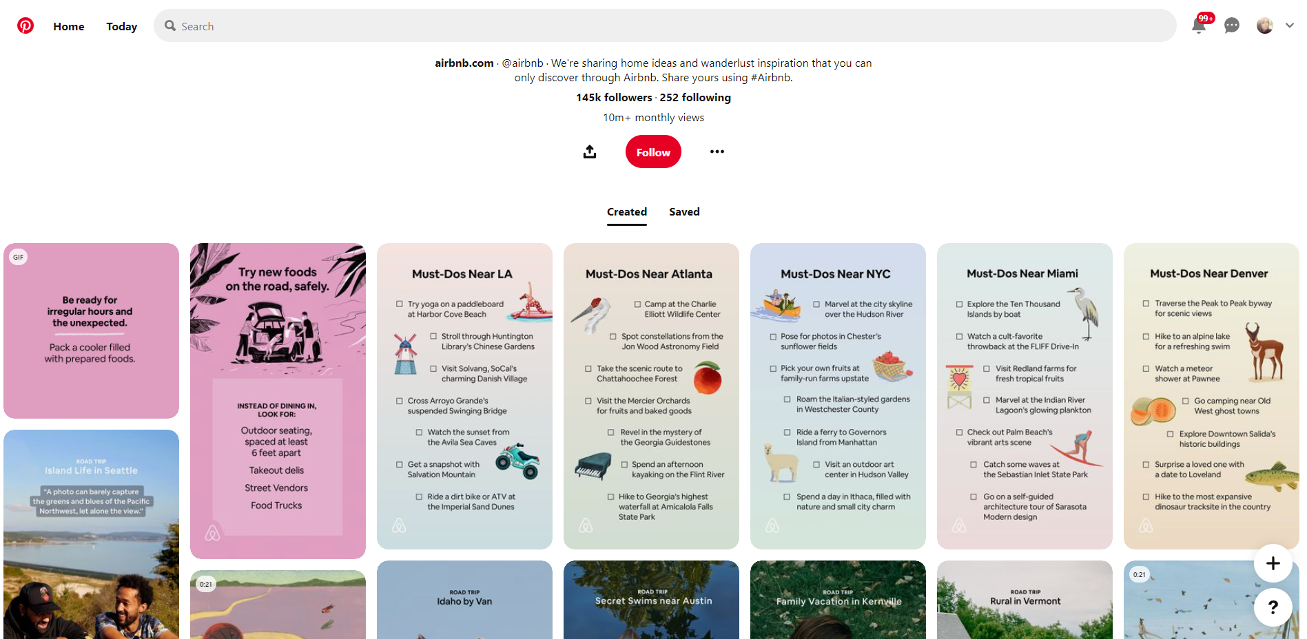 Airbnb의 Pinterest 스크린샷