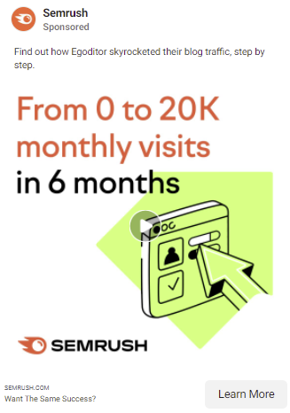 Semrush 페이스북 광고 스크린샷