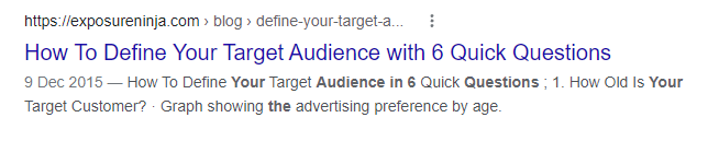 SERP의 Target Audience 메타 데이터 스크린샷