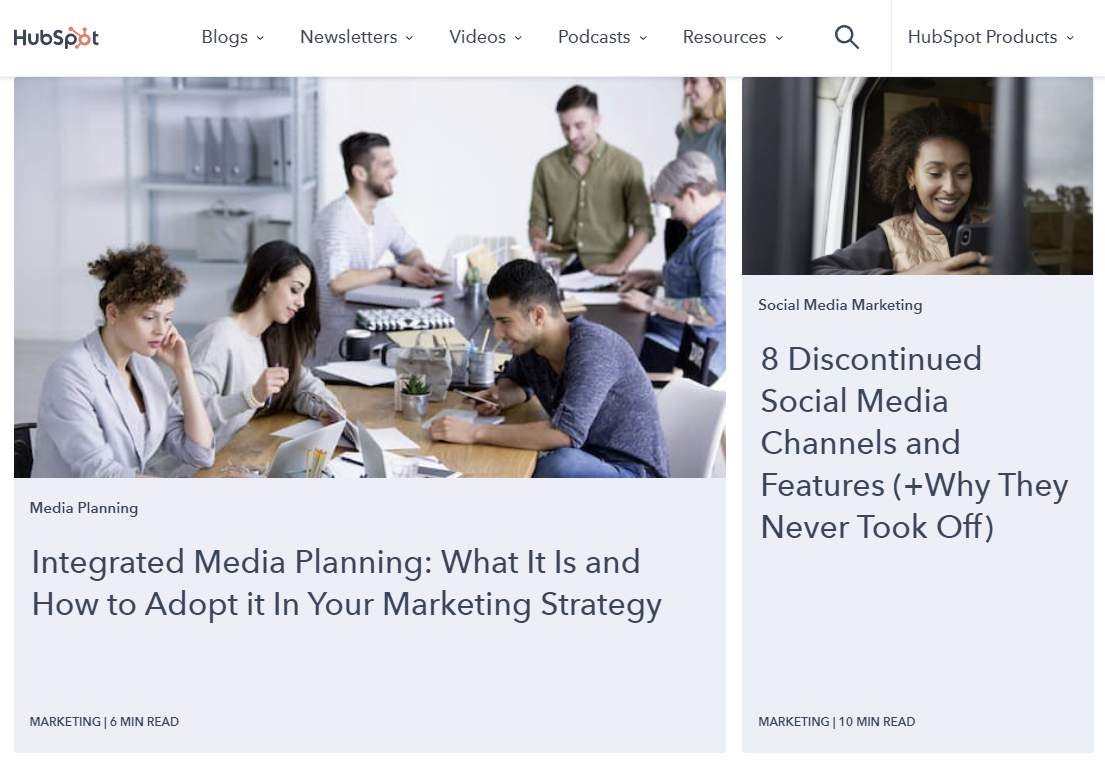 Hubspot 블로그 스크린샷