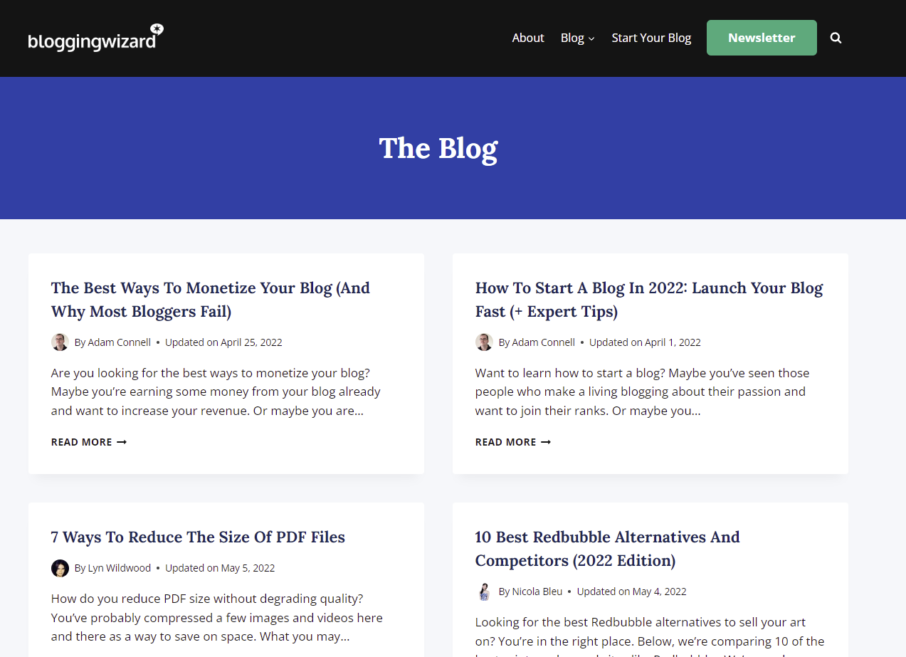 Blogging Wizard 블로그의 스크린샷