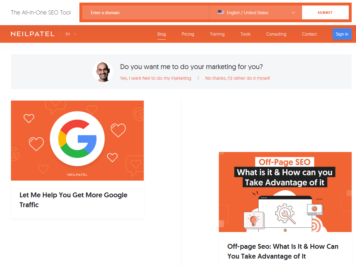 Neil Patel의 디지털 마케팅 블로그 스크린샷