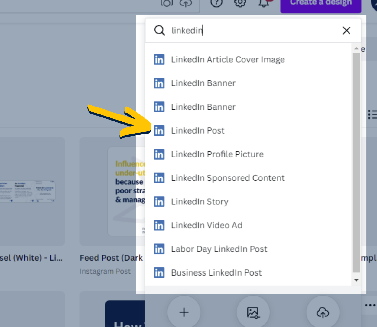 สร้างโพสต์ LinkedIn ใหม่ใน Canva