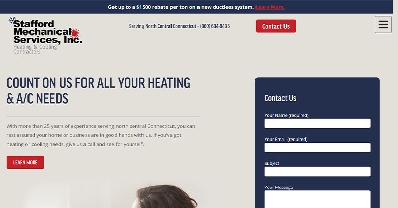 The home page of the HVAC company Stafford Mechanical Services Inc.