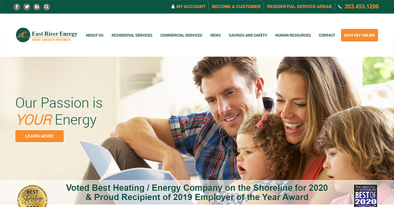 The home page of hvac company East River Energy