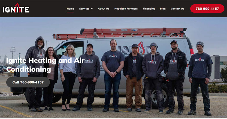 Ignite Heating: an original example of HVAC website design