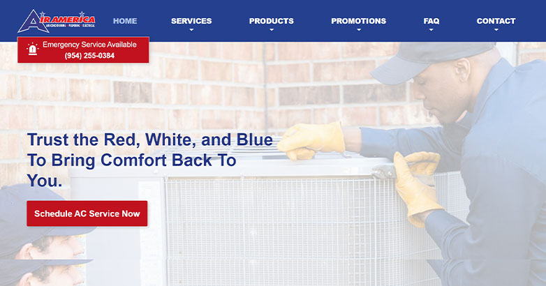 The website of Air America, a Florida HVAC company